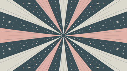 Abstract background with radiating lines and star and dot patterns in shades of pink beige and dark blue