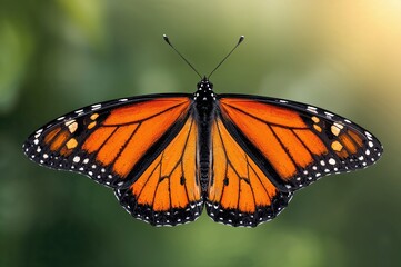 Top view of a monarch butterfly with spread wings, representing summer and the elegance of migration in nature.