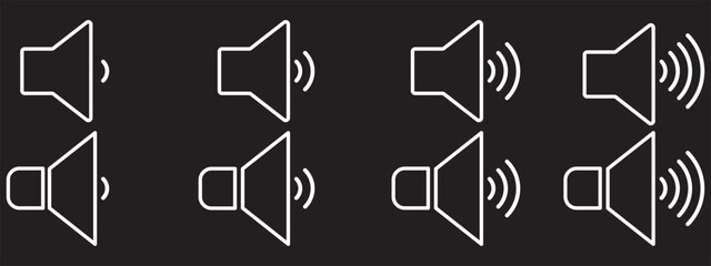 sound on off icons vector in line style . sound volume and mute icon. Volume allow and volume prohibit icon set. Sound and Mute. Volume icon set. EPS 10