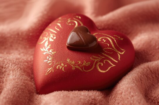 Gold-coated heart-shaped chocolate on a dark backdrop. Artisan confectionery creation. Chocolate product theme - Photo