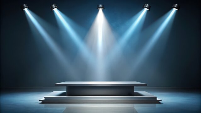 Modern stage podium with focused spotlight highlighting its sleek design and shiny surface, event