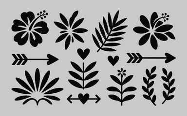 Collection of elegant floral silhouettes and arrows vector graphics scalable eps for design projects silhouette vector illustration white background