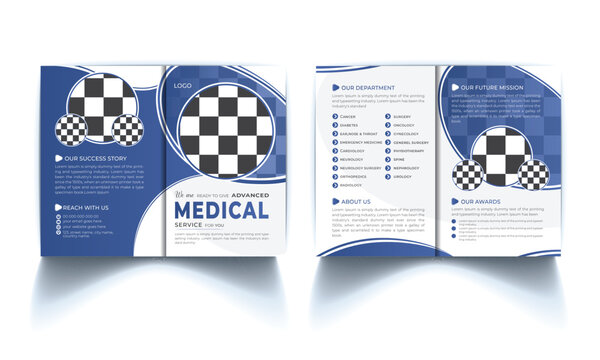 bi fold brochure design template for healthcare & medical advertising, Clinic bi fold brochure template. clean, modern, and high-quality curvy shapes,Elements,Editable and customizable design template