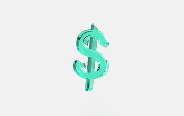3d green glass dollar sign icon on isolated background