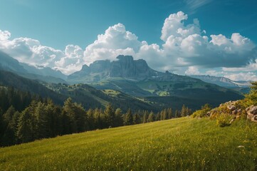 Obraz premium Summer Mountain Scenes: Nature's Landscape with Snow and Forest