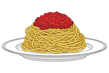 Illustration of a plate of spaghetti with tomato sauce, a classic italian dish