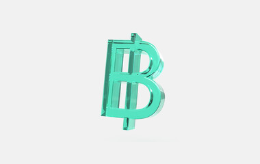 3d green glass bitcoin sign icon on isolated background