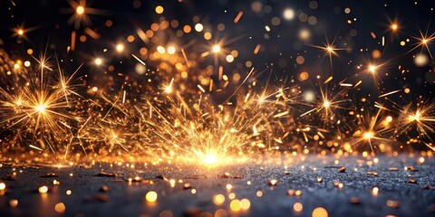 Dark metallic background with scattered sparks of light, creating an otherworldly atmosphere, abstract metal background with sparks, neon-like