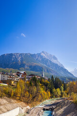 Livinallongo del Col di Lana village with Dolomites mountains in Veneto