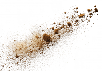 Brown powder explosion isolated on a transparent background