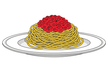 Illustration of a plate of spaghetti with tomato sauce, a classic italian dish
