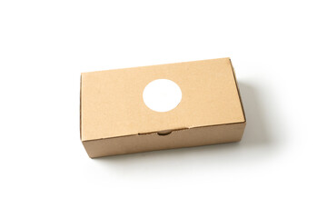 cardboard box with blank label isolated on white background, suitable for brand, cardboard box mockup template