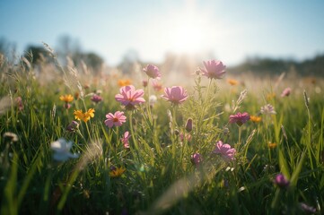 Beautiful wildflowers blooming naturally in a lush green setting