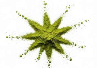 Green starburst powder explosion isolated on a transparent background