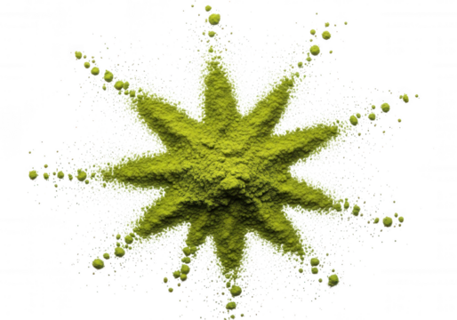Green starburst powder explosion isolated on a transparent background