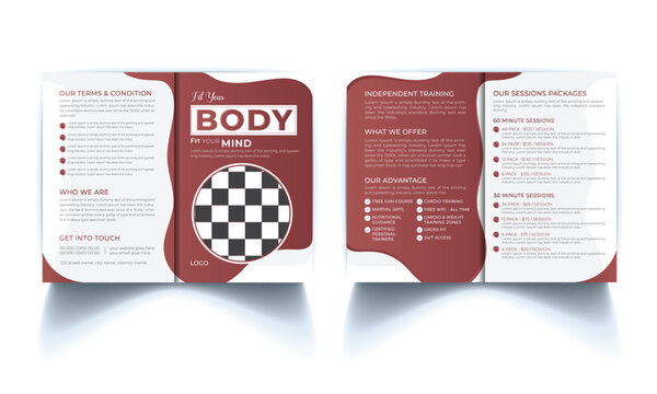 Modern Layout Bifold Brochure, Creative Gym Booklet Brochure Design, Landscape Brochure Template