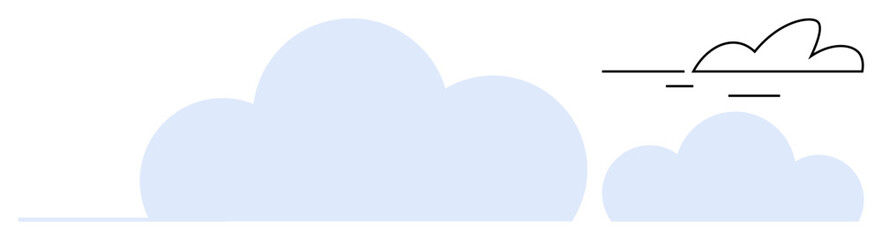 Simplified cloud elements in soft blue and black illustrate contrast and unity. Ideal for weather, data storage, cloud computing, network, minimalism, technology, connectivity. Clean and simple flat