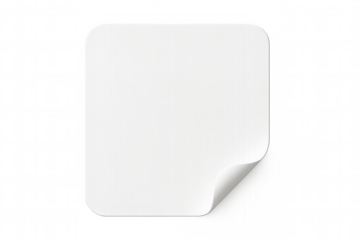 White square paper sticker with curled corner showing transparent background, blank note design element template