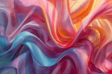 Obraz premium Premium fabric with undulating silk satin texture backdrop, abstract design, fashion art, illuminated paint wave hues