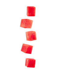 Falling Watermelon cube, cutout, full depth of field.