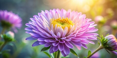Delicate aster flower blooms in soft summer light, showcasing its intricate details and subtle colors , flower, blossom