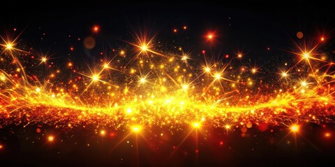 Obraz premium Glowing neon sparks with a yellow and red hue on a black background, creating a mesmerizing effect, glow, futuristic