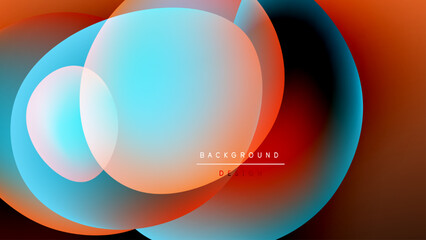 Abstract circles overlap, creating vibrant color gradients. Background is black, design feels modern, dynamic.