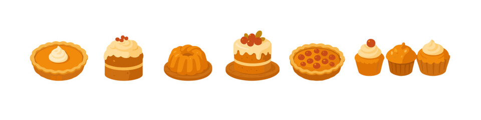 Delicious assorted desserts collection in flat style