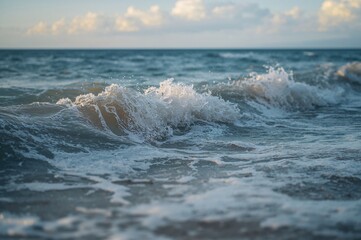 Fototapeta premium Close-up view of choppy sea waves on a breezy day