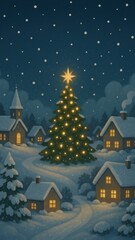 Naklejka premium Cozy winter village mobile wallpaper