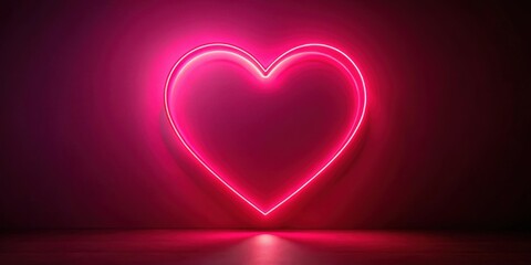 A neon pink heart is glowing on a deep red wall, creating a vibrant and eye-catching effect