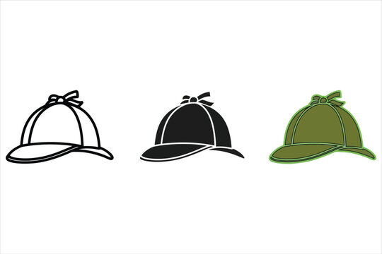 Vector art of deerstalker hat line art, a traditional headwear for hunting and detective work