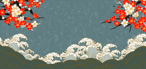 波　海のイラスト背景
