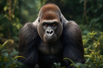 Alert Western lowland gorilla standing watch