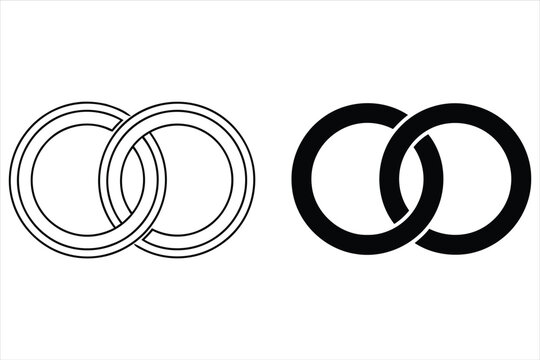 Illustration of two interlocking circles in black and white, connection concept