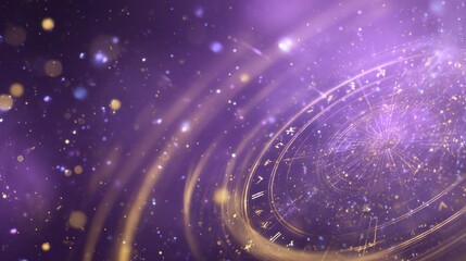 Obraz premium Soft blurred purple tones with floating runes and golden spark trails, mysterious spell atmosphere, subtle light glow in darkness, refined layout with copy space.
