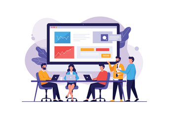 Fototapeta premium Business professionals collaborate on a digital dashboard project.