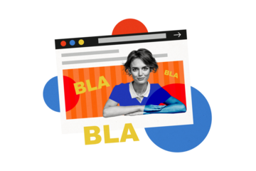 Composite photo collage of happy girl correspondent news video social media webpage blogging tab concept isolated on painted background