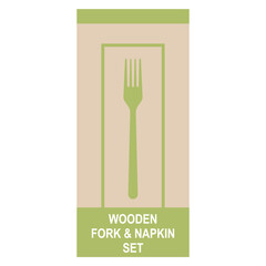 Wooden fork, Eco goods, cutlery. Vector illustration. Ecology concept, recycling