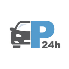 Parking open 24 hours. Road sign with classic P letter on blue background. 