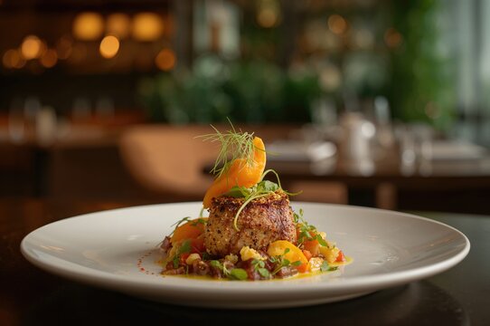 Plant-based entrÃ©e from an upscale dinner occasion