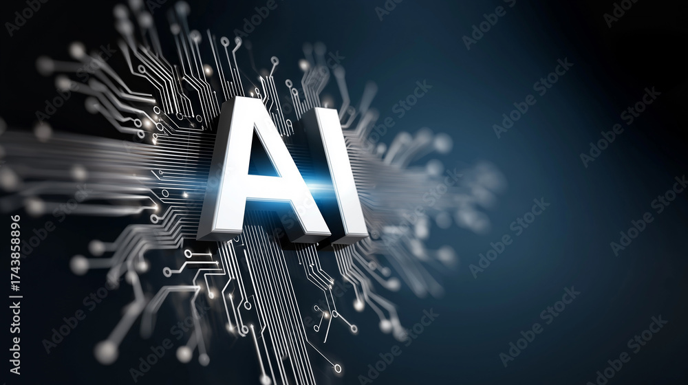 Wall mural artificial intelligence and neural network circuit pattern representing machine learning data proces