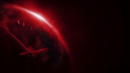 Abstract red glowing globe with clock hands indicating time