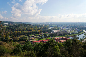 Obraz premium Aerial view of storage tanks, sewage water treatment plant, water shortage and global warming concept