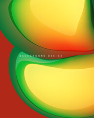 Abstract fluid shapes, vibrant colors blend. Orange, yellow, green create dynamic composition. Modern design element.