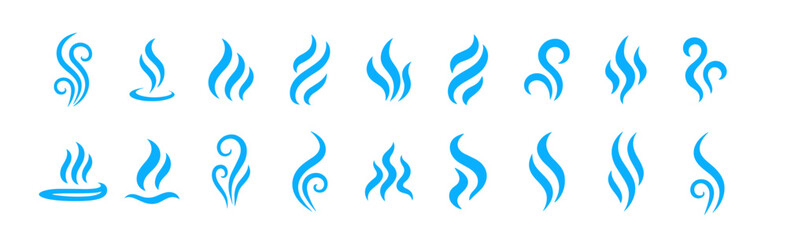 Blue smoke and steam icon set vector on transparent background