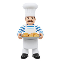 Cartoon french baker character with croissants