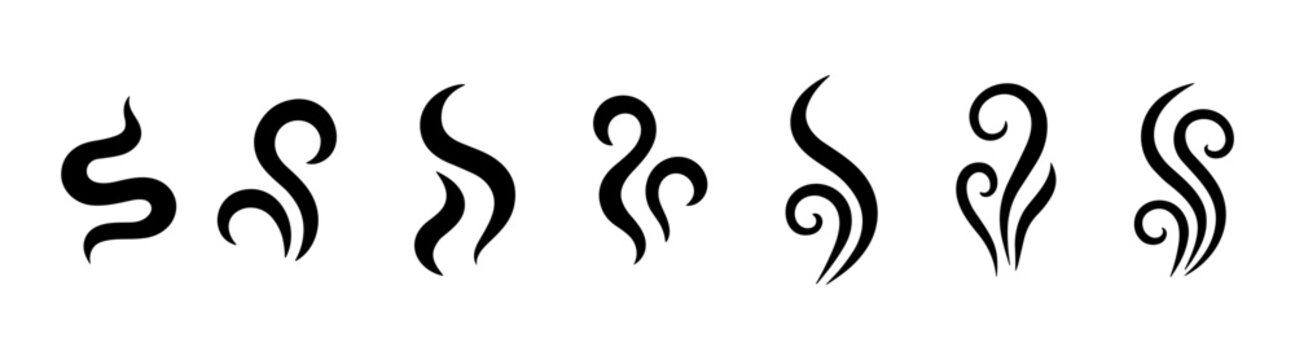 Smoke steam icon set vector hot aroma heat design on transparent background