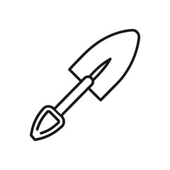 Vector line art of a garden trowel. Outline icon of a garden trowel. Instrument for gardening vector icon.