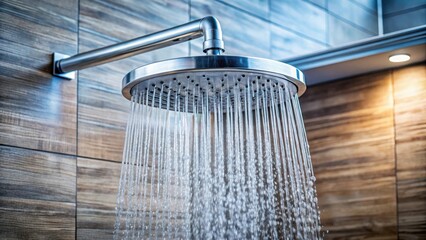 Fototapeta premium Close-up of Water Flowing from Shower in Bathroom Interior, shower, wellness, shower, wellness,water